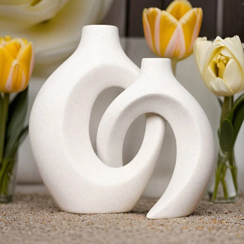 Vaso in ceramica intrecciata per composizioni floreali fresche e secche