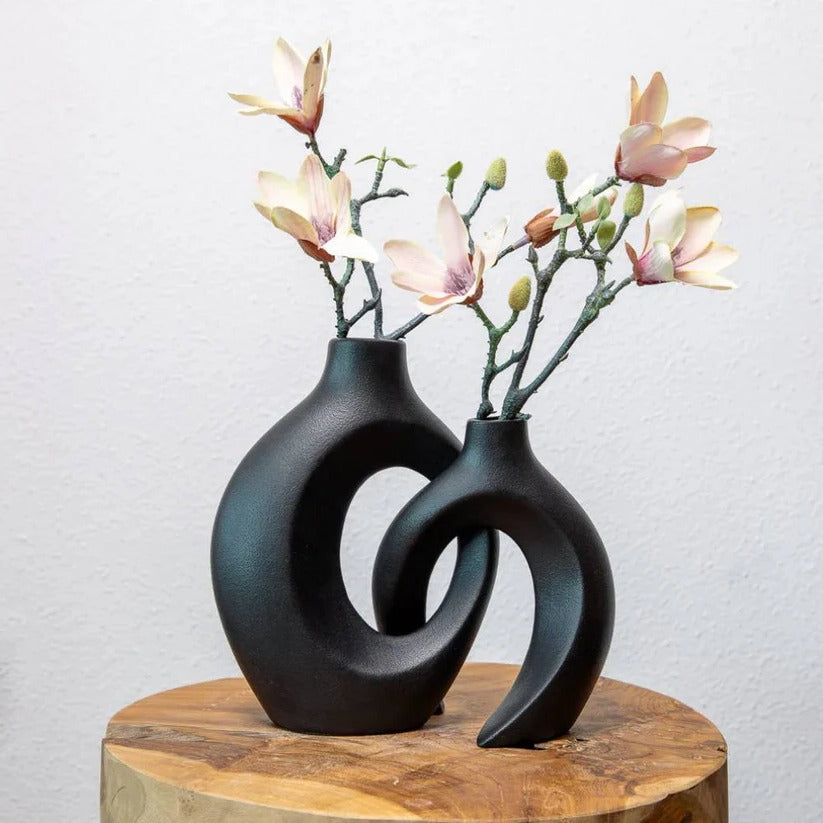 Vaso in ceramica intrecciata per composizioni floreali fresche e secche
