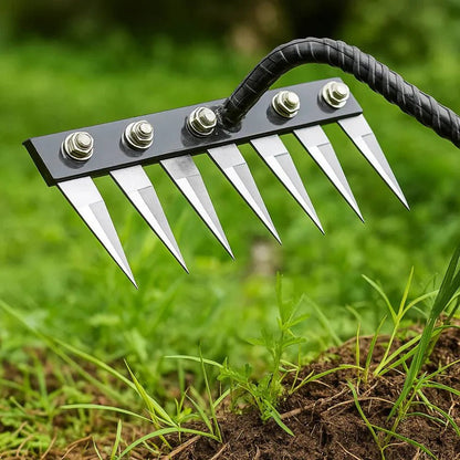 Rastrello da giardino in acciaio per la rimozione delle erbacce e la manutenzione del terreno