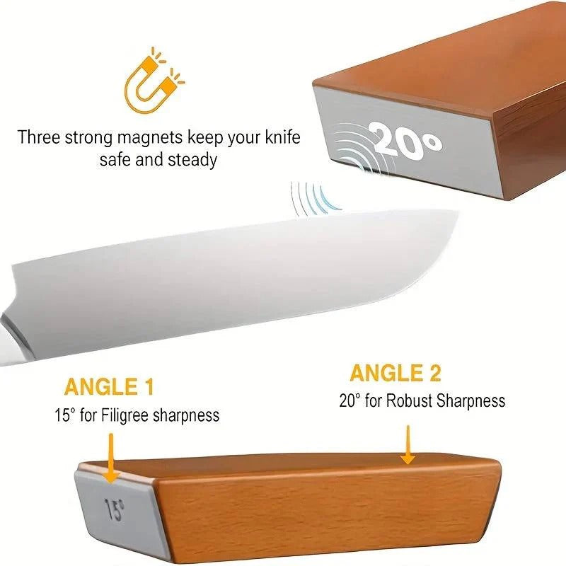 Set di pietre diamantate per affilare coltelli con doppio angolo e supporto magnetico regolabile a 15° e 20°