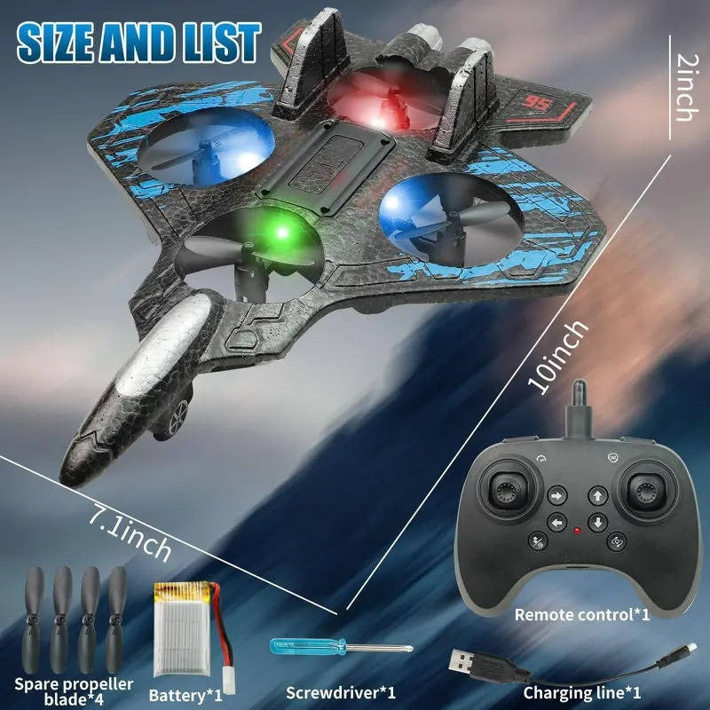 Aereo RC da acrobazie giocattolo con capovolgimenti a 360° e luci LED per bambini