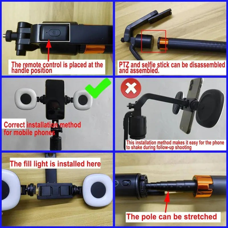 Supporto per telefono con tracciamento automatico intelligente e treppiede con luci di riempimento doppie per streaming in diretta e vlogging