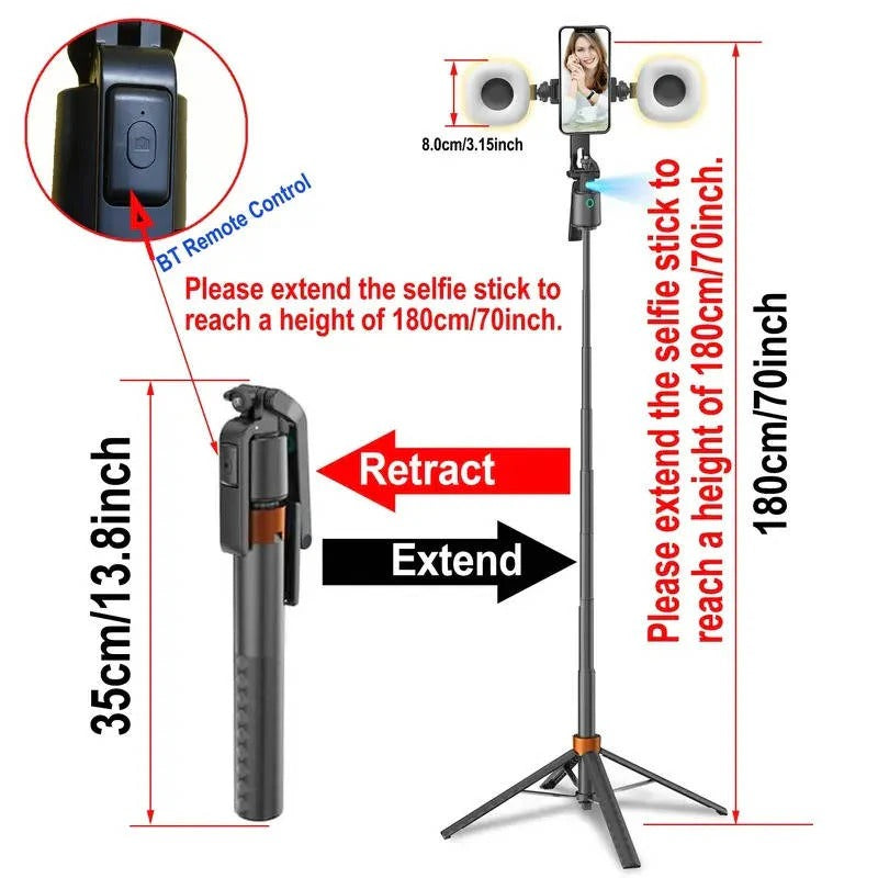 Supporto per telefono con tracciamento automatico intelligente e treppiede con luci di riempimento doppie per streaming in diretta e vlogging