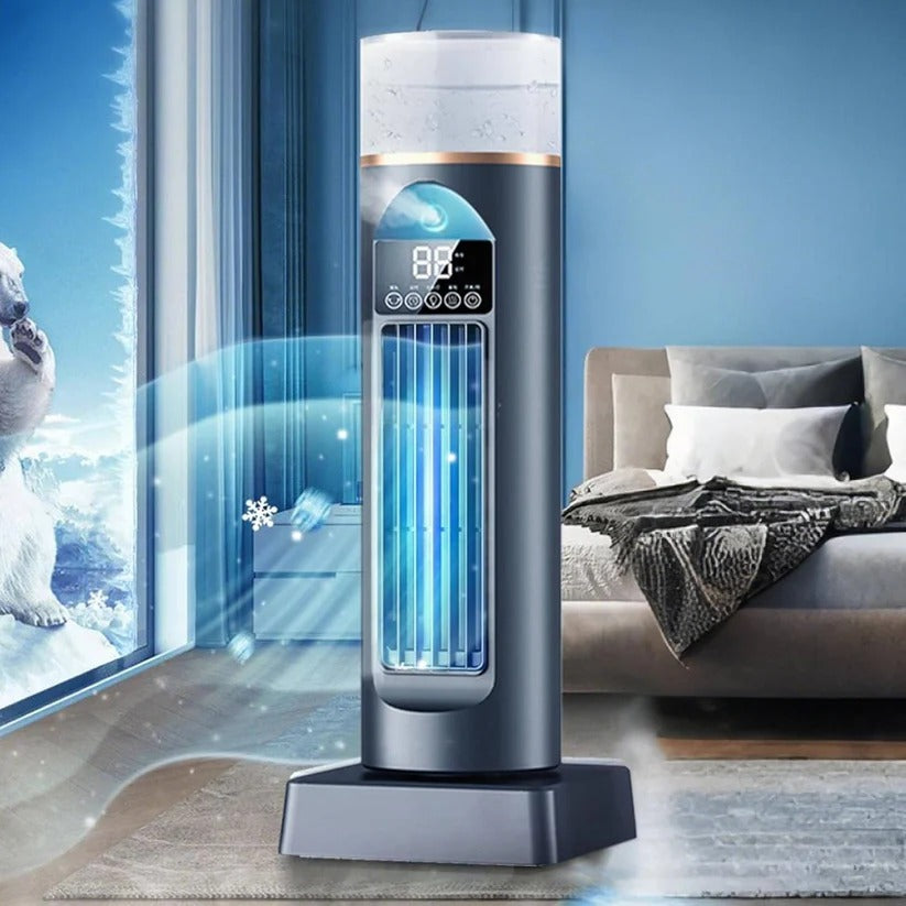 Ventilatore a torre portatile senza pale con serbatoio d'acqua e telecomando intelligente, 6 velocità