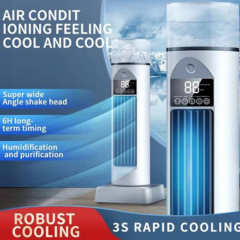 Ventilatore a torre portatile senza pale con serbatoio d'acqua e telecomando intelligente, 6 velocità