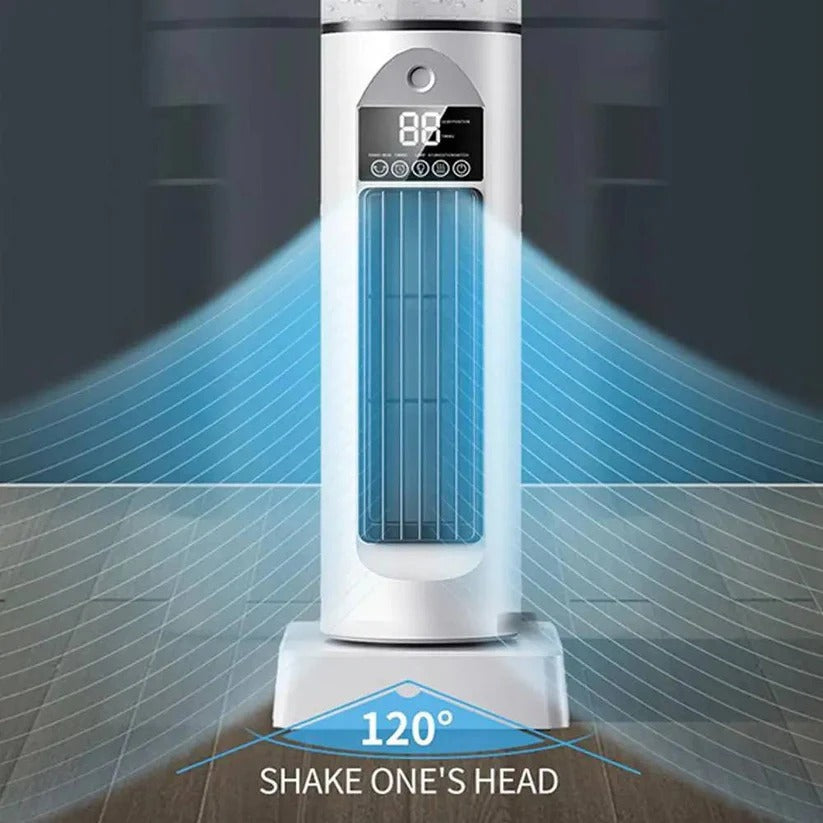 Ventilatore a torre portatile senza pale con serbatoio d'acqua e telecomando intelligente, 6 velocità