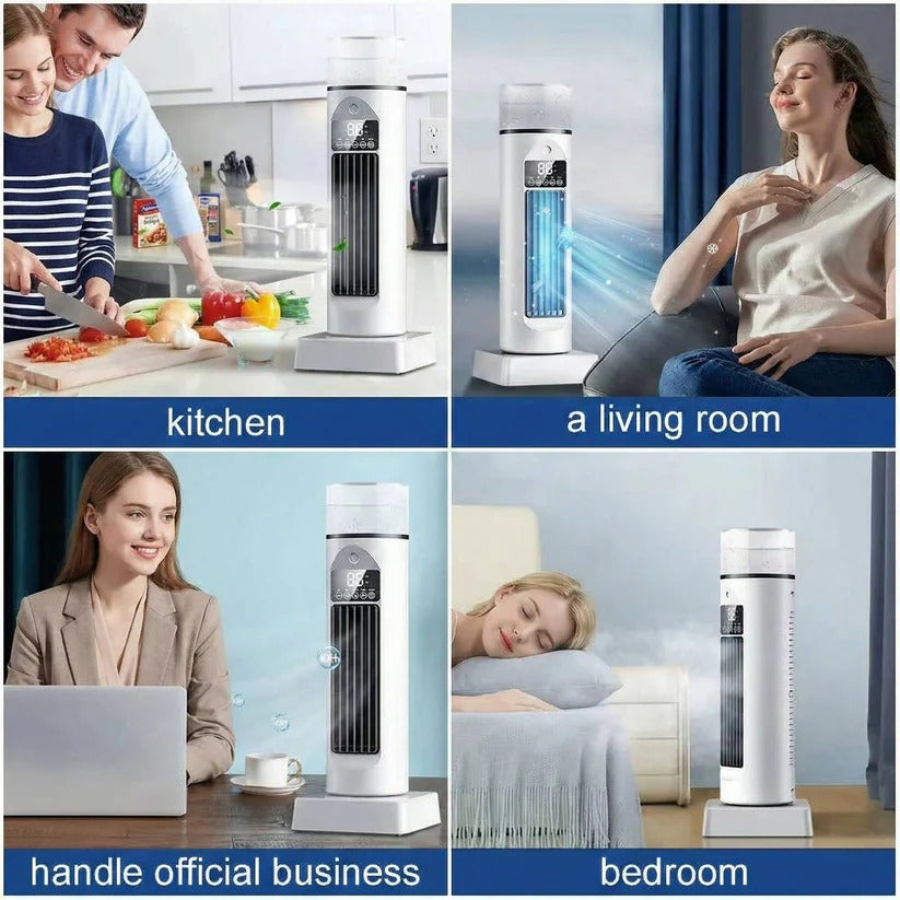 Ventilatore a torre portatile senza pale con serbatoio d'acqua e telecomando intelligente, 6 velocità