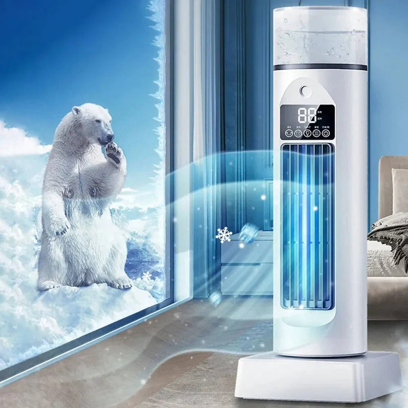 Ventilatore a torre portatile senza pale con serbatoio d'acqua e telecomando intelligente, 6 velocità