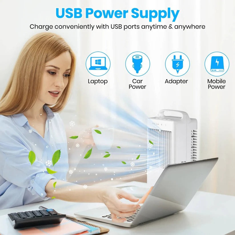 Mini ventola USB da tavolo per il raffreddamento con luce ambientale, 4 velocità e timer
