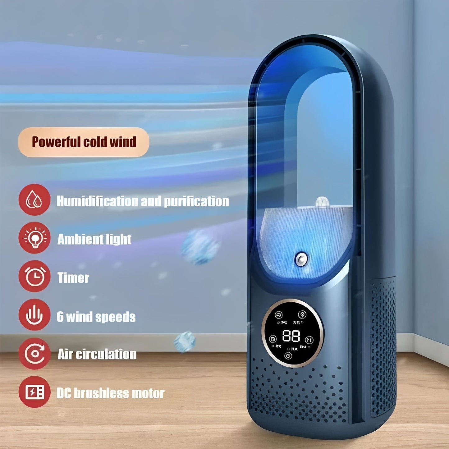 Ventilatore portatile 3-in-1 con umidificatore e motore brushless DC
