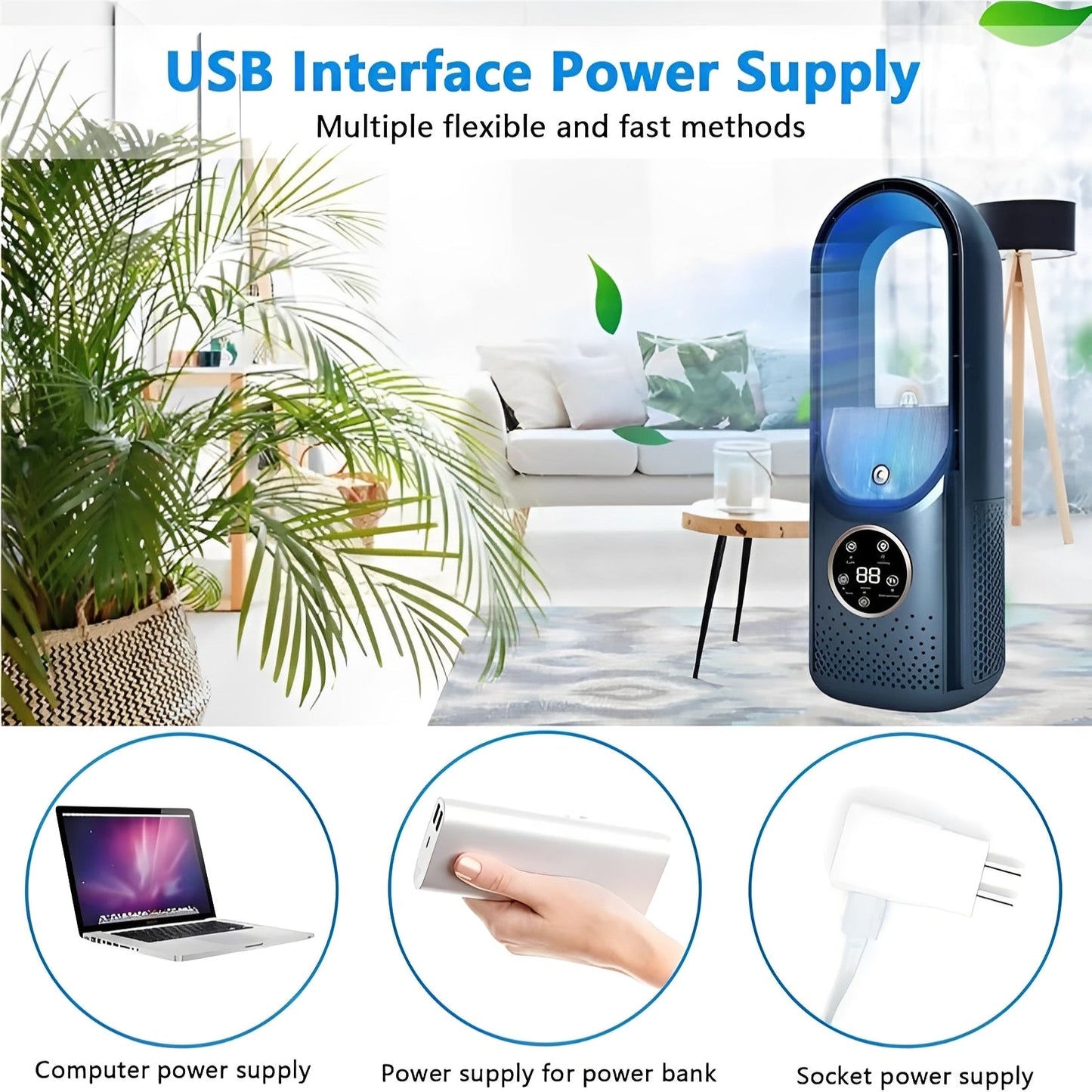 Ventilatore portatile 3-in-1 con umidificatore e motore brushless DC
