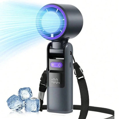 Ventilatore portatile ricaricabile 3-in-1 con torcia integrata e display LED della batteria