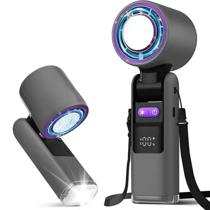 Ventilatore portatile ricaricabile 3-in-1 con torcia integrata e display LED della batteria