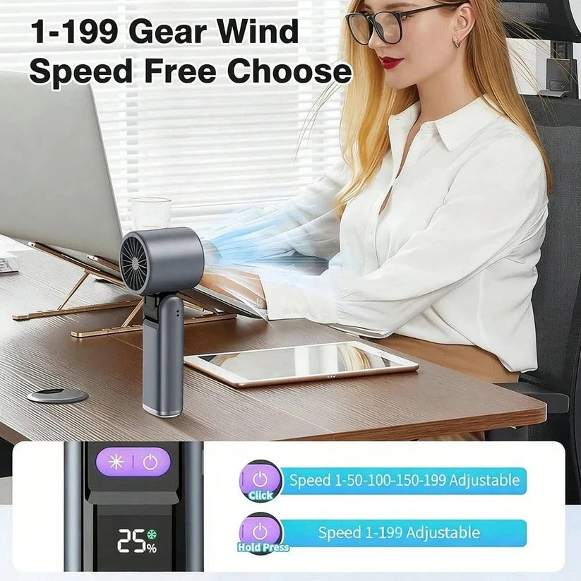 Ventilatore portatile ricaricabile 3-in-1 con torcia integrata e display LED della batteria