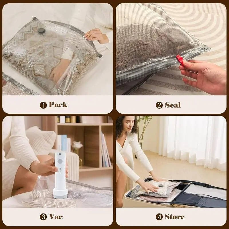 Set di sacchetti sottovuoto senza fili con pompa manuale da viaggio, 15 pezzi