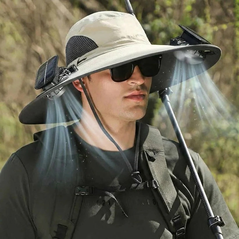 Cappello da sole ventilato con due ventole solari integrate, unisex, per uso all'aperto