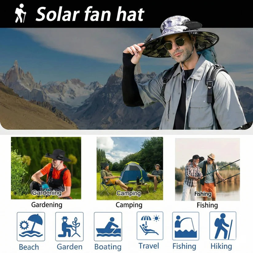 Cappello da sole ventilato con due ventole solari integrate, unisex, per uso all'aperto