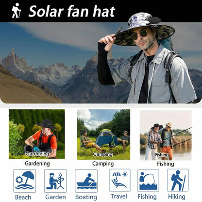 Cappello da sole ventilato con due ventole solari integrate, unisex, per uso all'aperto