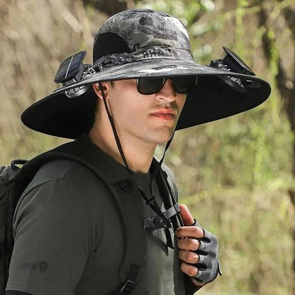 Cappello da sole ventilato con due ventole solari integrate, unisex, per uso all'aperto