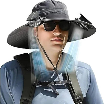 Cappello da sole ventilato con due ventole solari integrate, unisex, per uso all'aperto