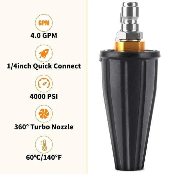 Ugello turbo a 360 gradi per pulitrice ad alta pressione con corpo in ottone e punte