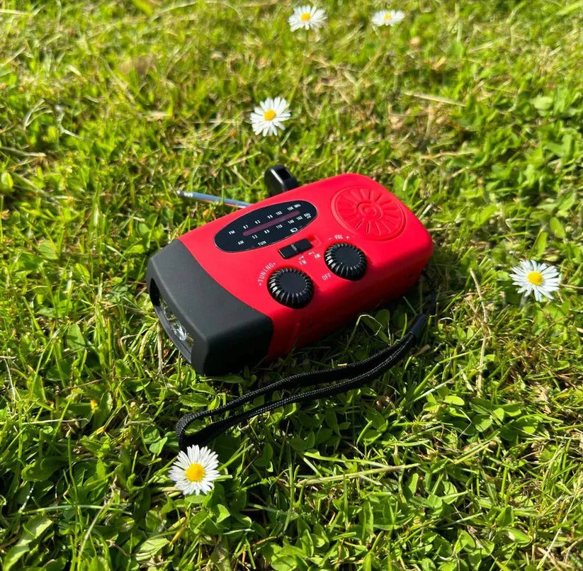 Radio d'emergenza solare a manovella con power bank integrato