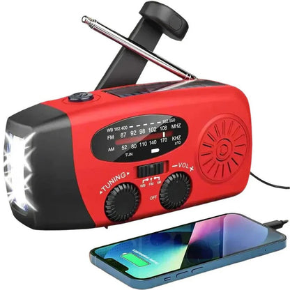 Radio d'emergenza solare a manovella con power bank integrato
