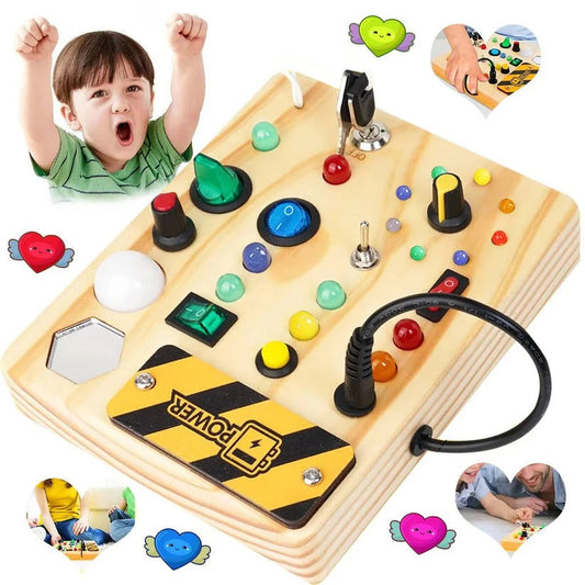 Pannello di interruttori in legno Montessori con luci LED per bambini piccoli