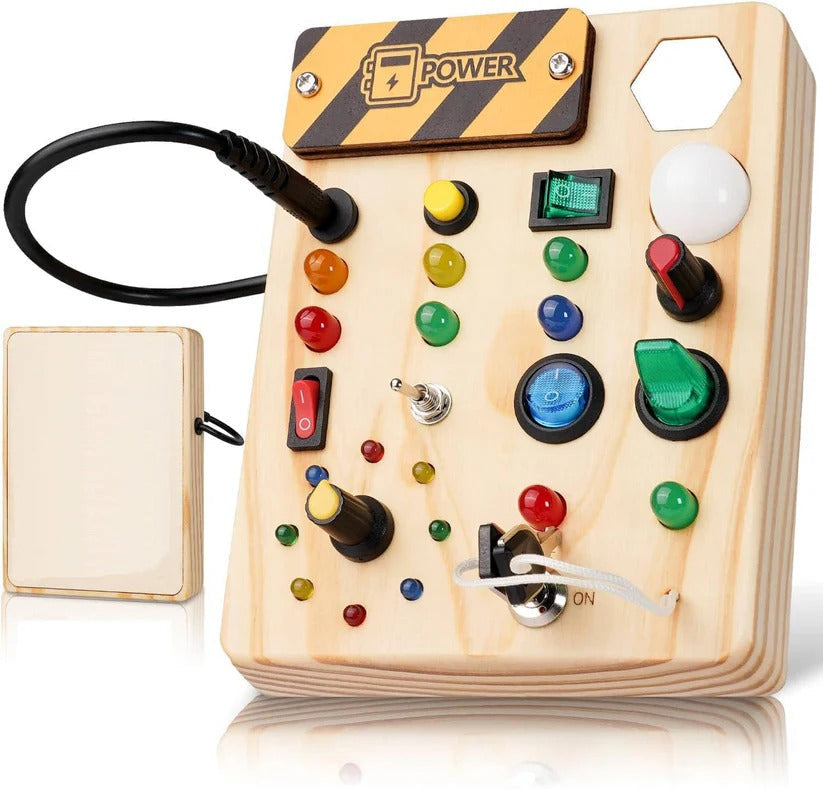 Pannello di interruttori in legno Montessori con luci LED per bambini piccoli