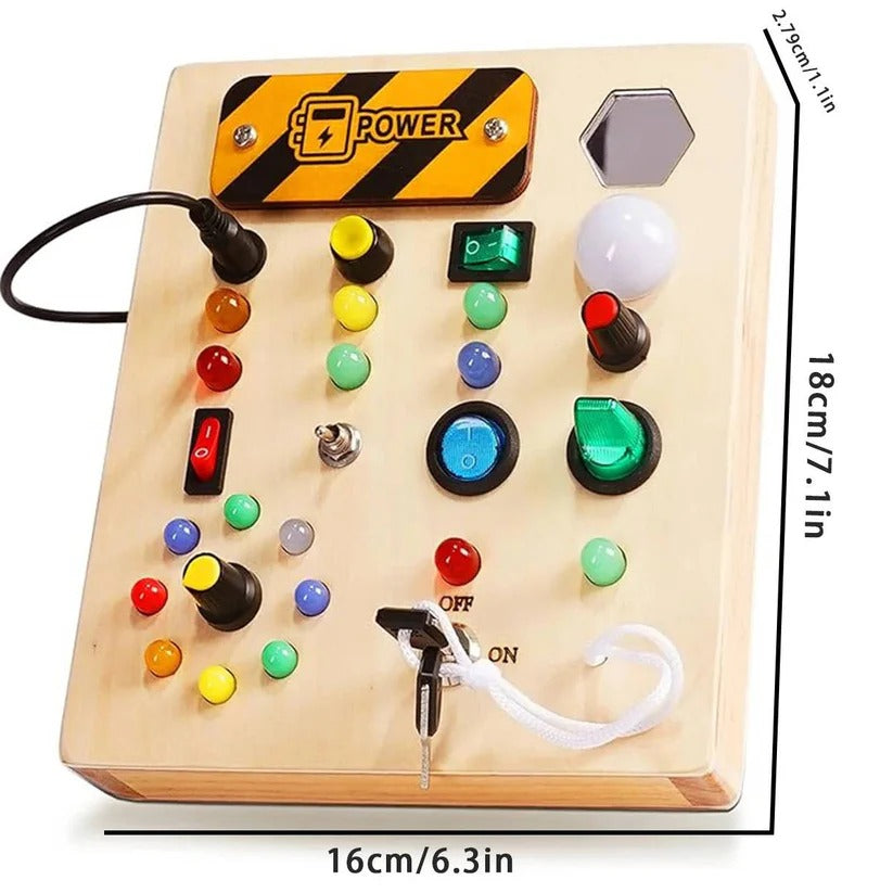 Pannello di interruttori in legno Montessori con luci LED per bambini piccoli