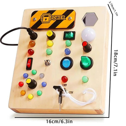 Pannello di interruttori in legno Montessori con luci LED per bambini piccoli