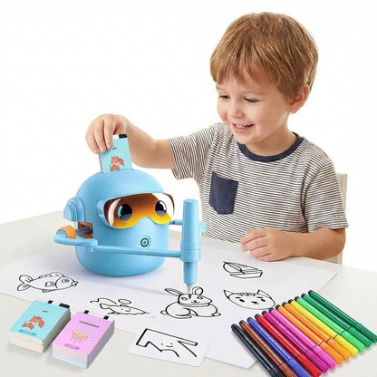 Robot disegnante guidato dalla voce per bambini con 100 carte d'arte e pennarelli