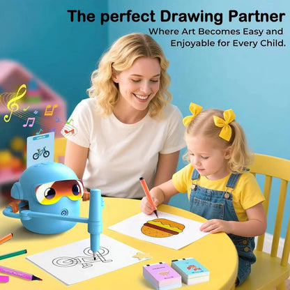 Robot disegnante guidato dalla voce per bambini con 100 carte d'arte e pennarelli