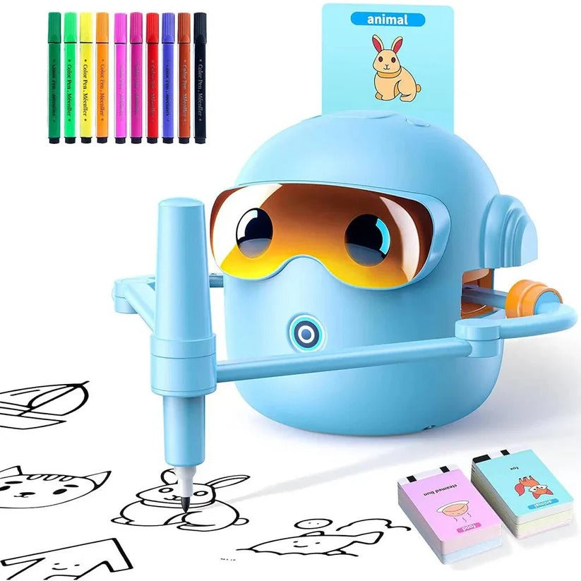 Robot disegnante guidato dalla voce per bambini con 100 carte d'arte e pennarelli
