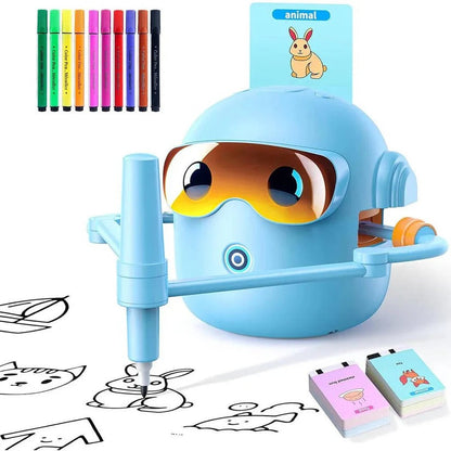 Robot disegnante guidato dalla voce per bambini con 100 carte d'arte e pennarelli