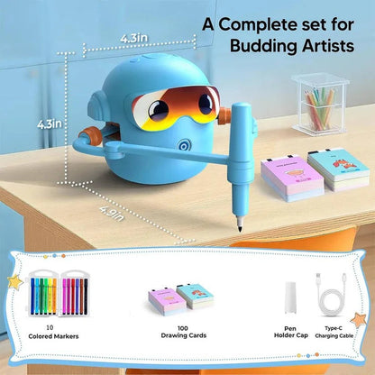Robot disegnante guidato dalla voce per bambini con 100 carte d'arte e pennarelli