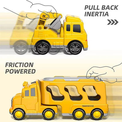Set di camion da costruzione giocattolo con portacarri e rampa, 5 pezzi