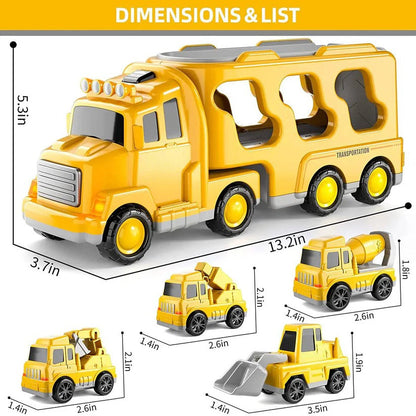 Set di camion da costruzione giocattolo con portacarri e rampa, 5 pezzi