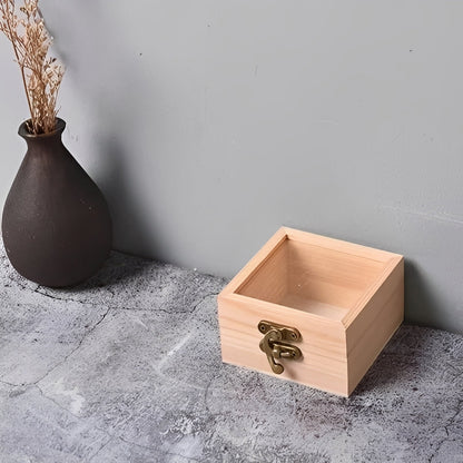 Scatola quadrata in legno con coperchio a cerniera per gioielli e oggetti da scrivania