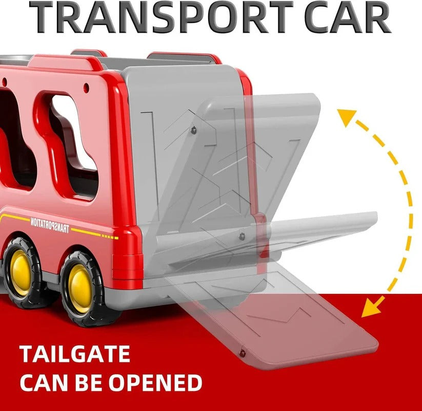 Set di giocattoli per il trasporto di camion dei pompieri con luci e 4 veicoli a frizione e un elicottero