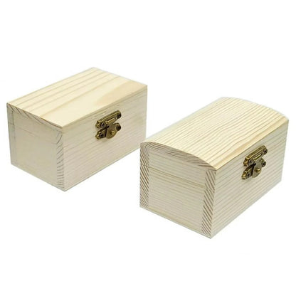 Scrigno del tesoro in legno di pino con coperchio incernierato e chiusura a lucchetto per progetti fai-da-te