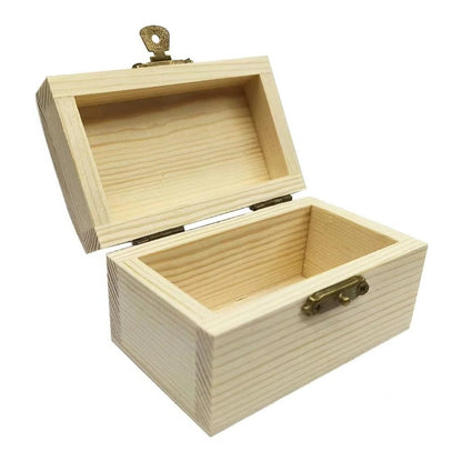 Scrigno del tesoro in legno di pino con coperchio incernierato e chiusura a lucchetto per progetti fai-da-te
