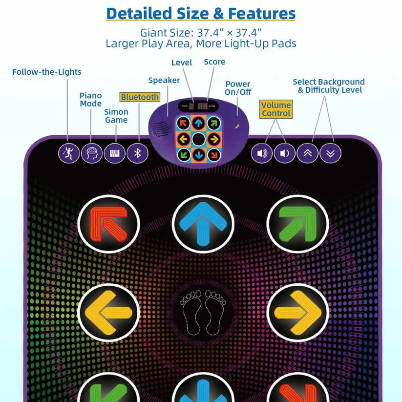 Tappetino da ballo Bluetooth con luci LED e pad di gioco musicale elettronico per bambini