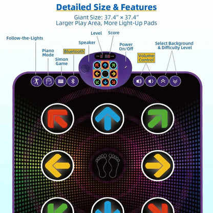 Tappetino da ballo Bluetooth con luci LED e pad di gioco musicale elettronico per bambini
