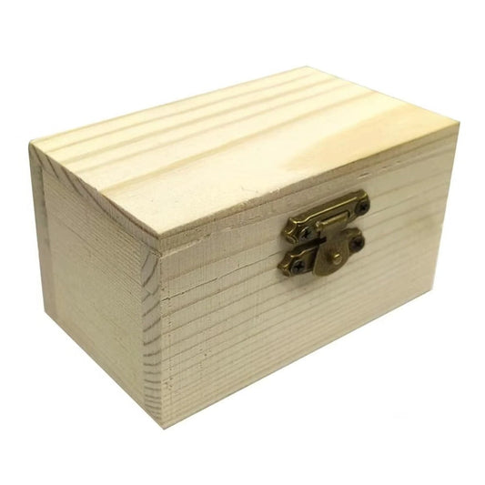 Scrigno del tesoro in legno di pino con coperchio incernierato e chiusura a lucchetto per progetti fai-da-te