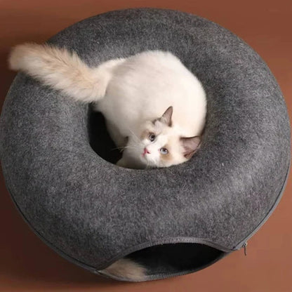 Cuccia per gatto rotonda a ciambella con cuscino in peluche