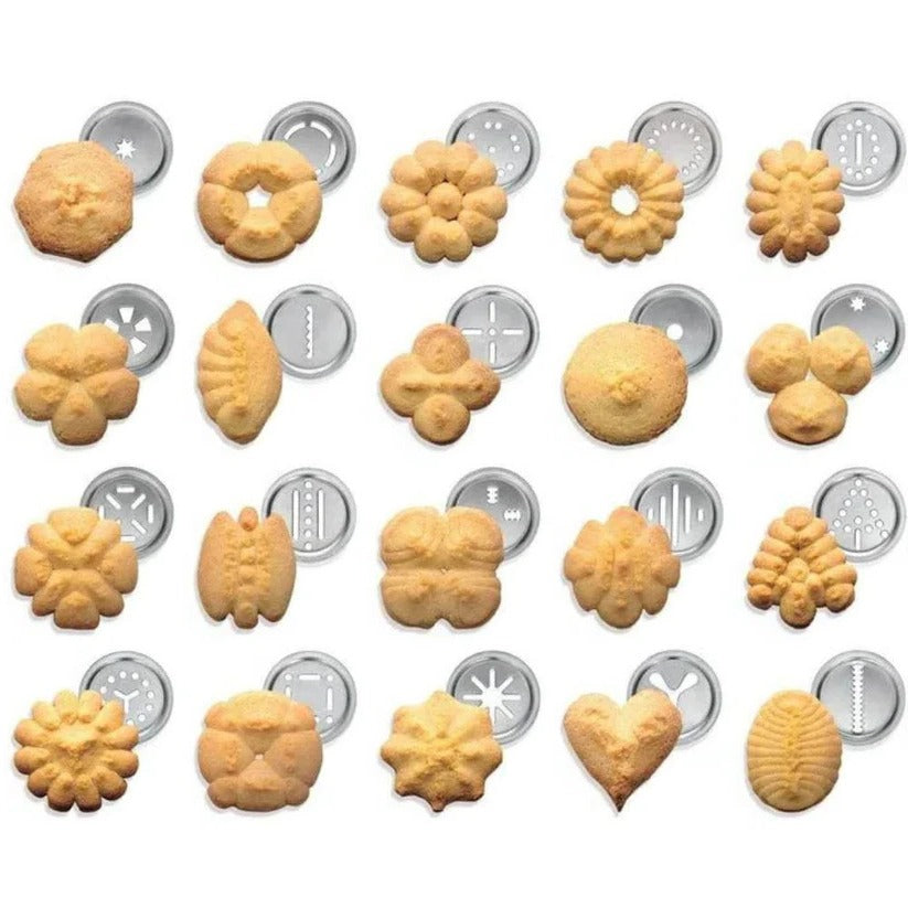Set di presse per biscotti in alluminio con 20 forme a disco e 4 ugelli da piping
