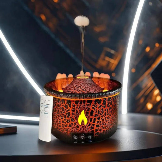 Diffusore di oli essenziali a forma di vulcano con luce notturna e telecomando