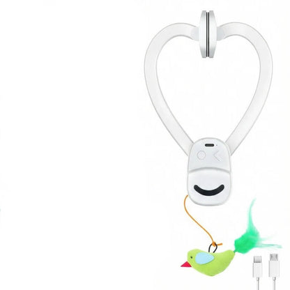 Giocattolo per gatti automatico con piume rotanti, montaggio a clip e timer integrato