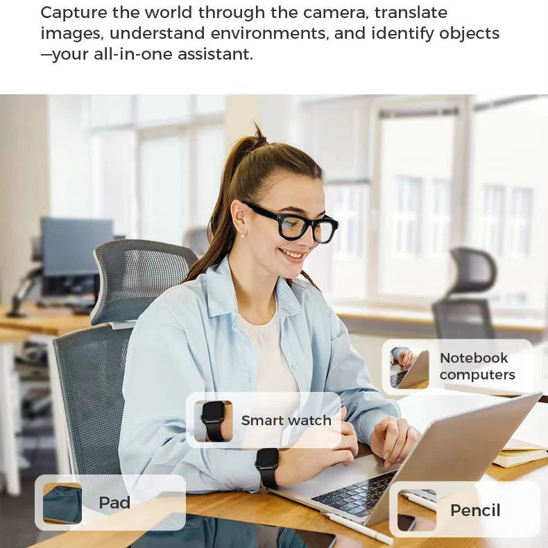 Occhiali intelligenti con videocamera integrata e audio Bluetooth